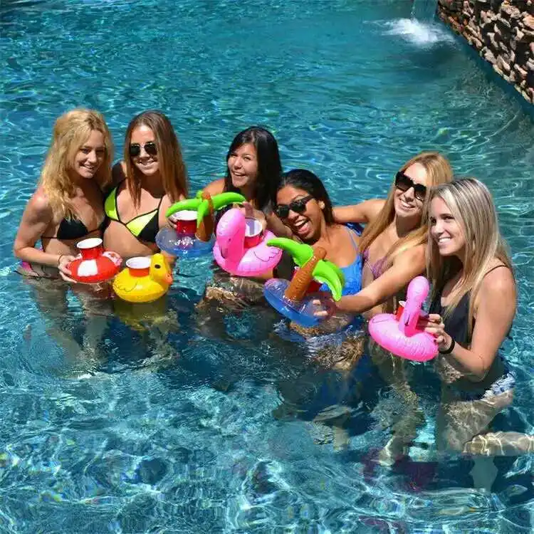 Inflatable Water Cup Holder Swimming Pool Drinks Floating Beer Wine Glass Holder Mini Air Float for Party Cup Holder