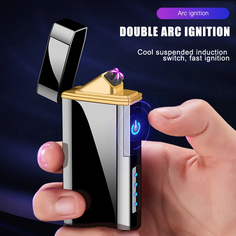 Flameless Dual Arc Plasma Cigarette Lighter Usb Rechargeable Windproof Electric Arc Plasma Lighter with Battery Indicator
