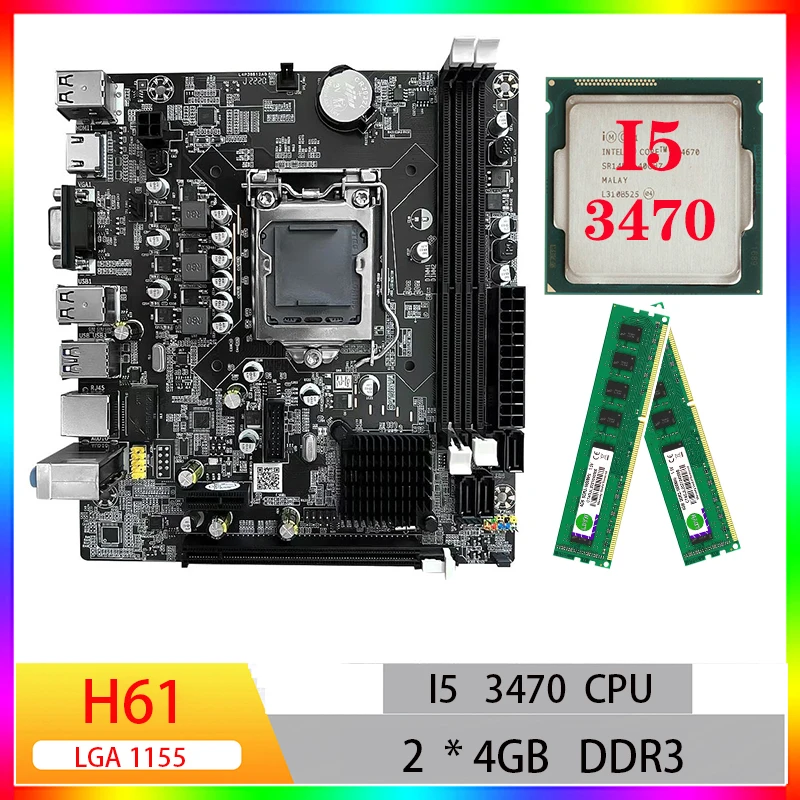 motherboards for pc gaming H61 set lga 1155 ddr3 Core i5 3470 cpu H61 motherboard for pc gaming mini itx set