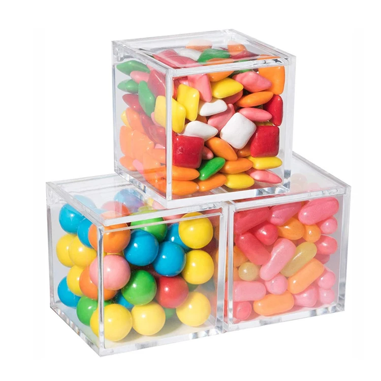 Plastic Small Food Grade Candy Acrylic Box 2x2x2 inch Clear Acrylic Cube Wedding Sugar Favor Box