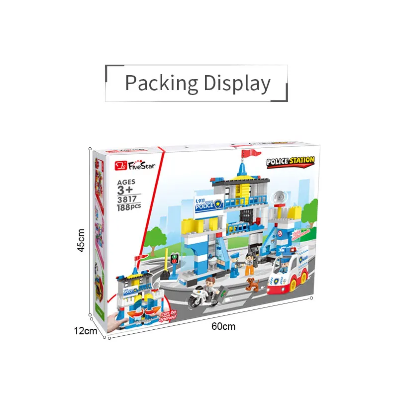 FiveStar 188PCS Police Station and Mobile Center Building Blocks Toys Kit With Police Car City Police Building Sets for Kids