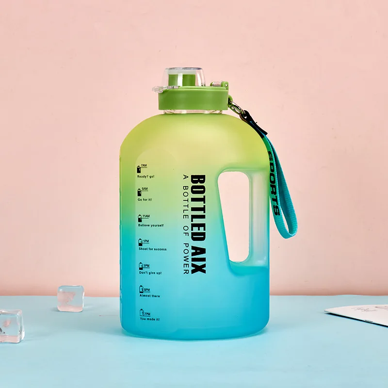 2.2L straw water bottle 1-gallon motivational drinking bottle plastic sport jug with time marker