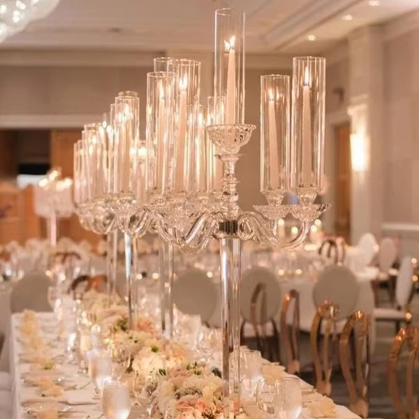 MH-TZ059 Crystal Candelabra crystal table chandelier glass cylinder centerpieces crystal wedding candelabra