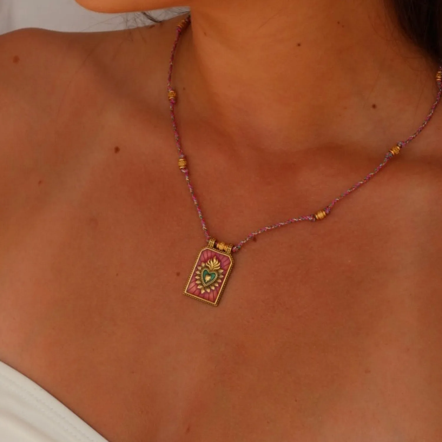 girlfriend gifts  gold fashion lady chain twist chain rope chain tarot card heart love enamel design pendant jewelry