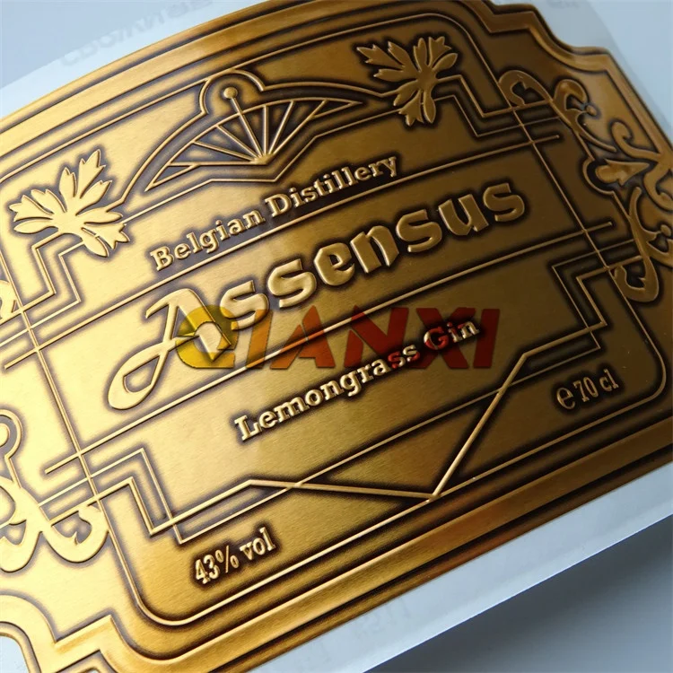 Custom printing bottle decal sticker silver gold foil embossed metal red wine label