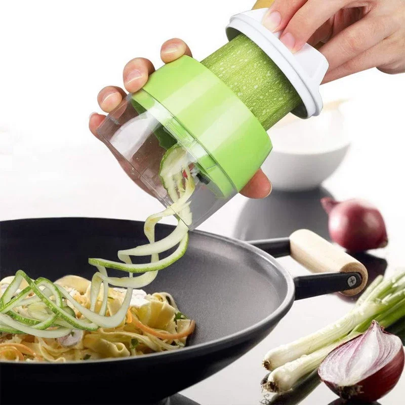 5 in1 Handheld Spiralizer Vegetable Slicer Adjustable Spiral Cutter with Container Zucchini Noodle Spaghetti Maker Spiral Slicer