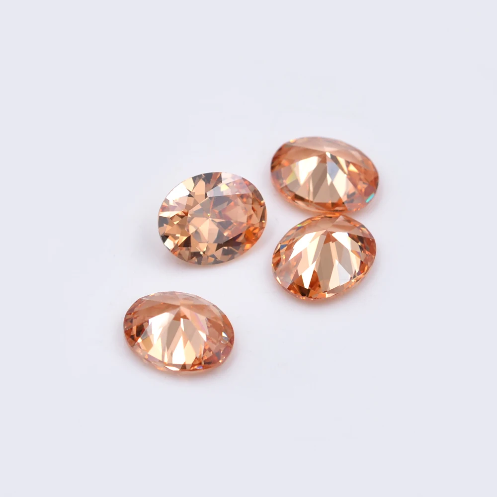Factory Price Cubic Zirconia Birthstones Faceted Back 9*11mm Champagne Oval Cut Zircon stone