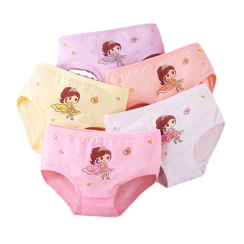 5pcs Children little girl briefs A-class all cotton cute cartoon kids trouser shorts printed  kids antibacterial soft panties