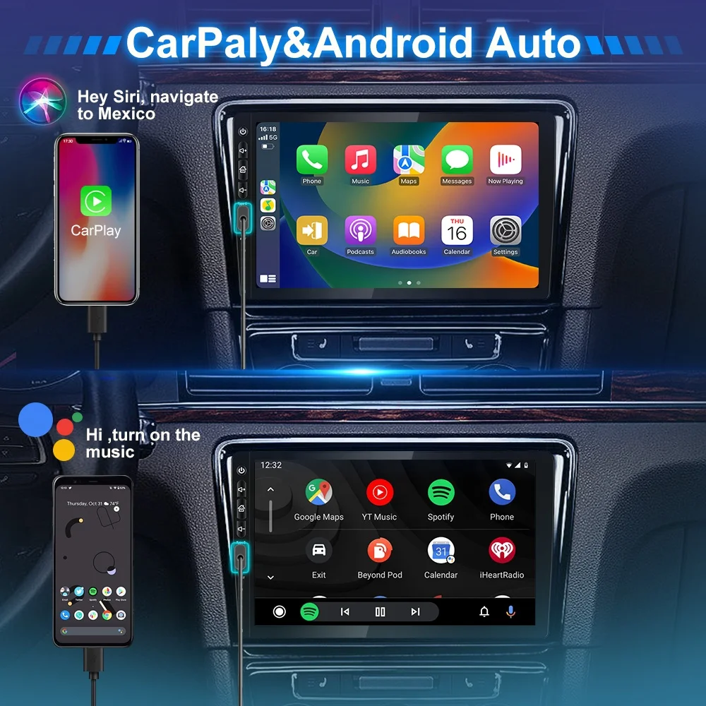 Jmance 9Inch Linux System Resolution IPS 1024X600 FM AM Wired Carplay Android Auto 2 Din Car MP5 Player