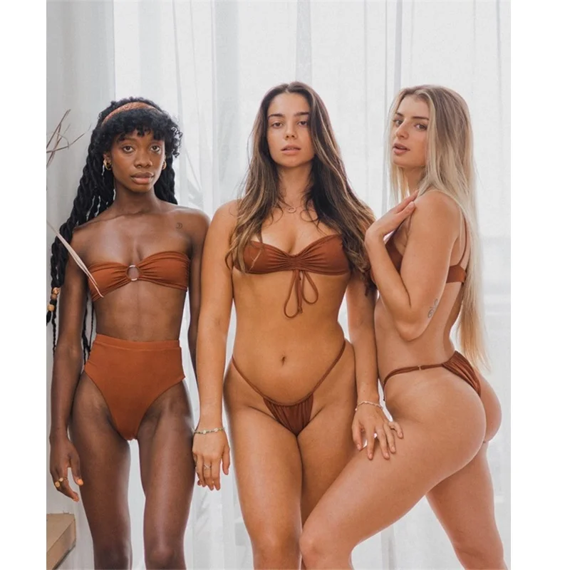 Young girls swimwear print halter bikini adjustable tie side triangle bikini wholesale women swimsuits OEM beachwear factory