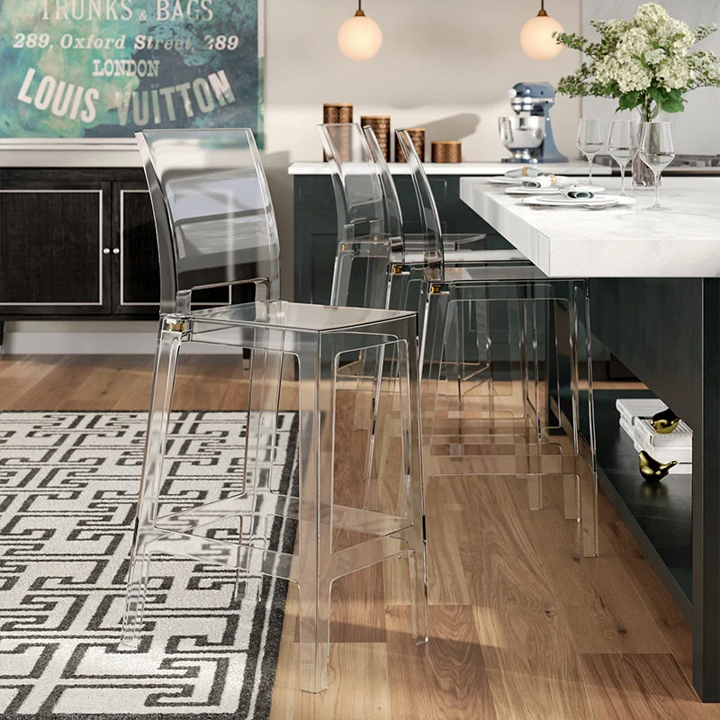 Hot Selling wedding  event Light Gray Square backrest High stool Transparent Acrylic Bar Chair