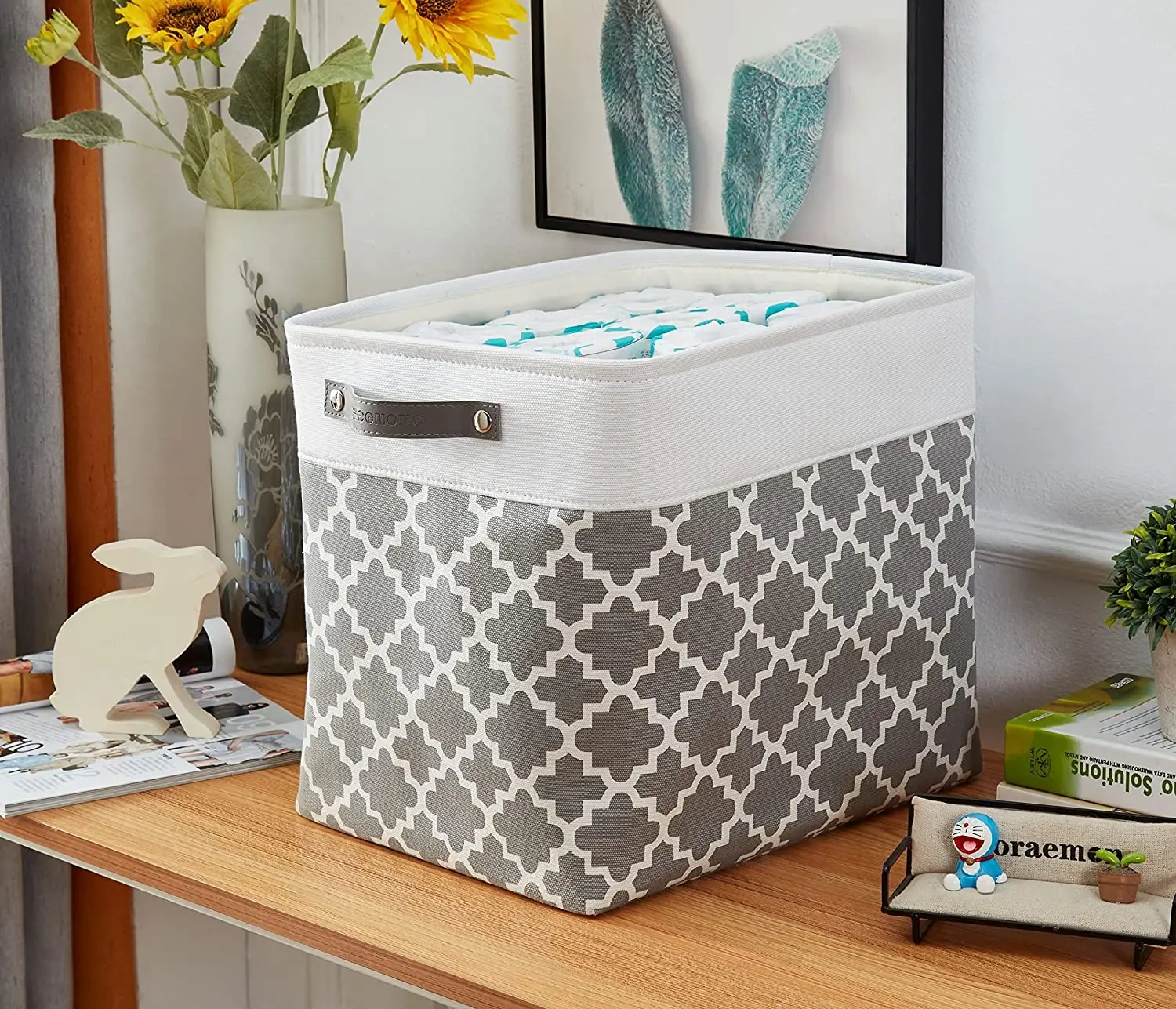 KUYUE Storage Basket Collapsiblerope Storage Box Organizer Foldable White Clothing Organizer Modern Folding Rectangle Manual