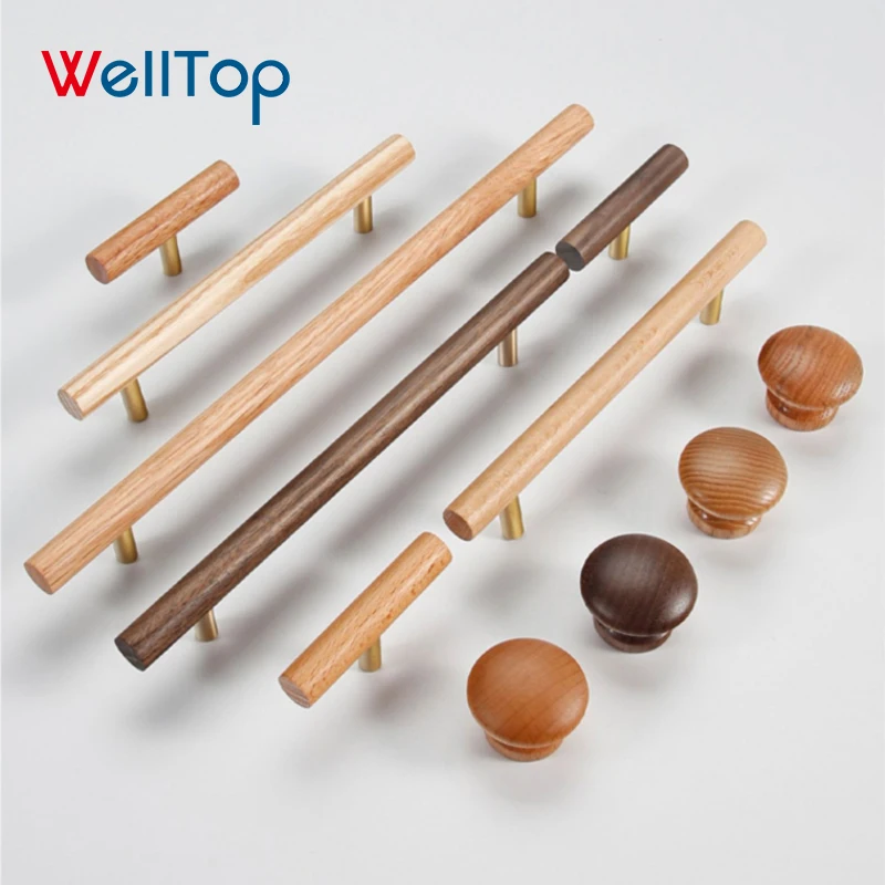 Solid Wood Handle Walnut Wardrobe Cabinet with New Chinese Style Nordic Log Drawer Modern Design for Kitchen Usage
