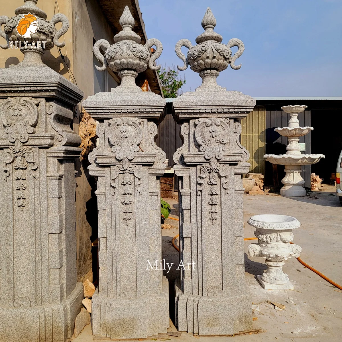 Customized Outdoor Natural Stone Marble Doorpost Gate Column Pillar