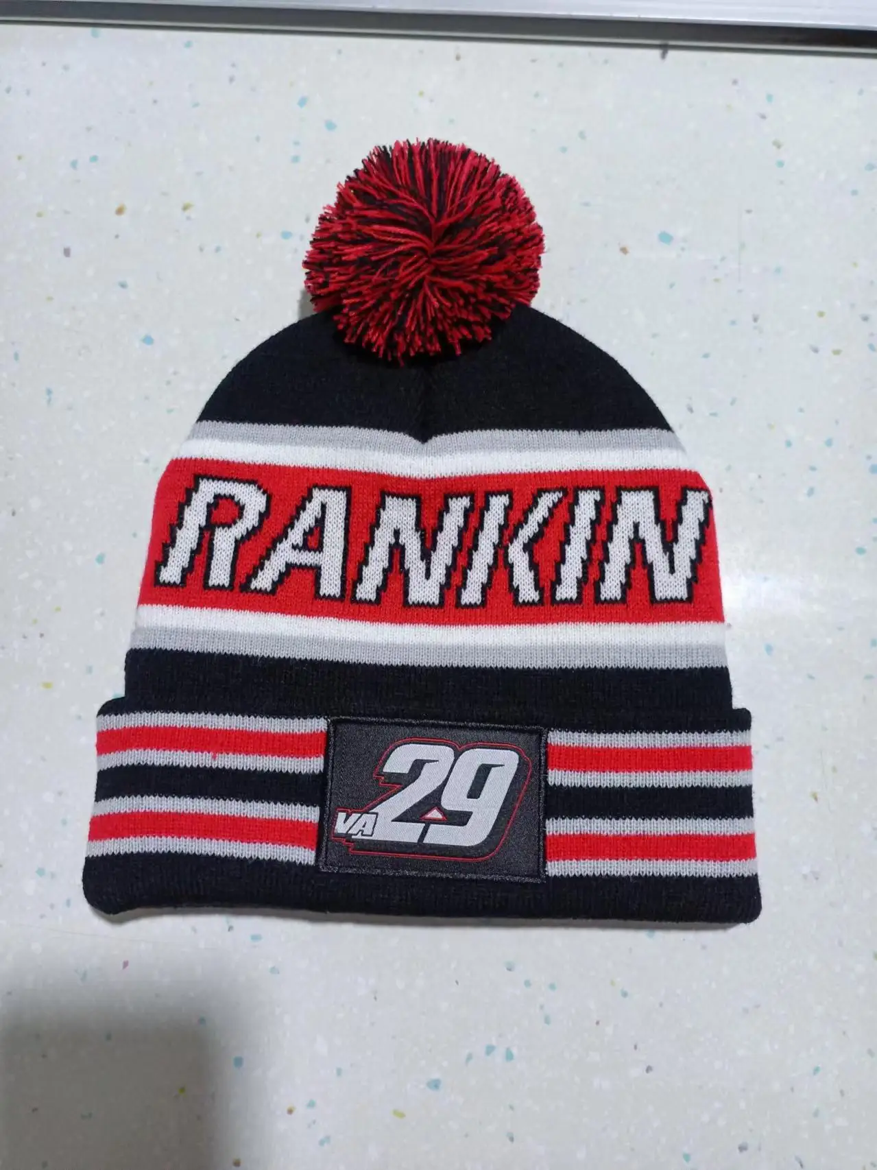 D2 MOQ 20PCS  knitted pom pom sport bobble hats winter knit toque custom hockey beanie with embroidered logo