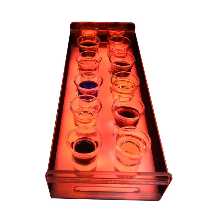 Rectangular Colorful Bottle Holder Decoration Clear Acrylic Cup Tray With LED Lighting