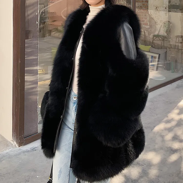 Factory wholesale custom spot Luxury fox fur and real leather jacket short women real fox fur coat natural leather fox mink coat