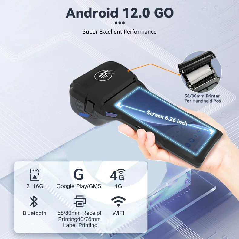 Restaurant Mini Smart Android POS Terminal Mobile Payment Printer 6.26inch Machine Retail Handheld Mobile POS Terminal