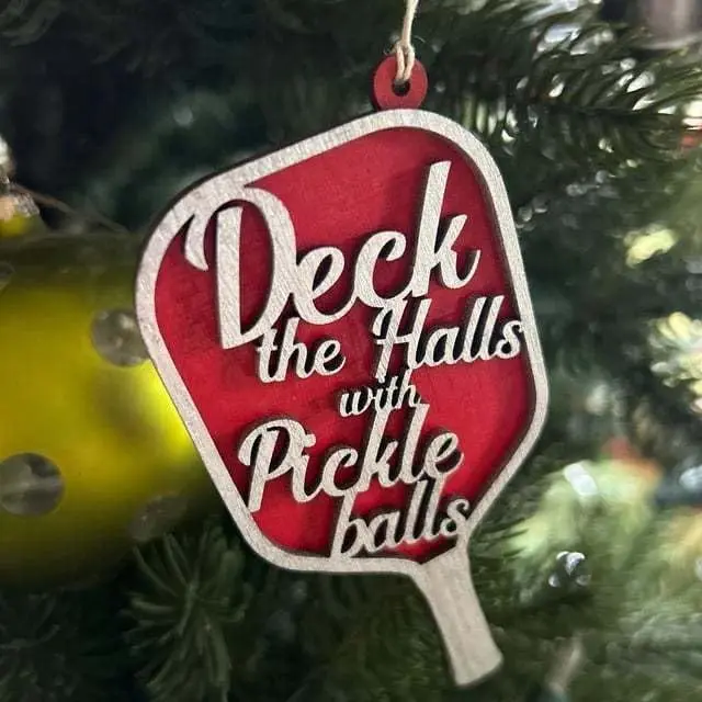 Pickleball Christmas Ornament,Hanging Tree Accessories,Deck The Halls with Pickle Balls Red Paddle