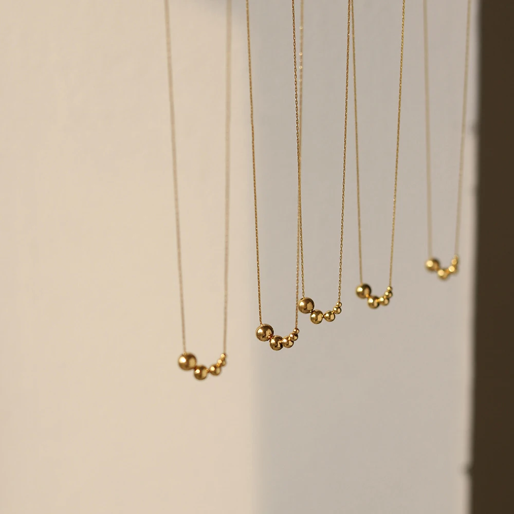Hot selling big and small gold ball beads neck chain pendant 18k gold plated stainless steel thin necklace for girls