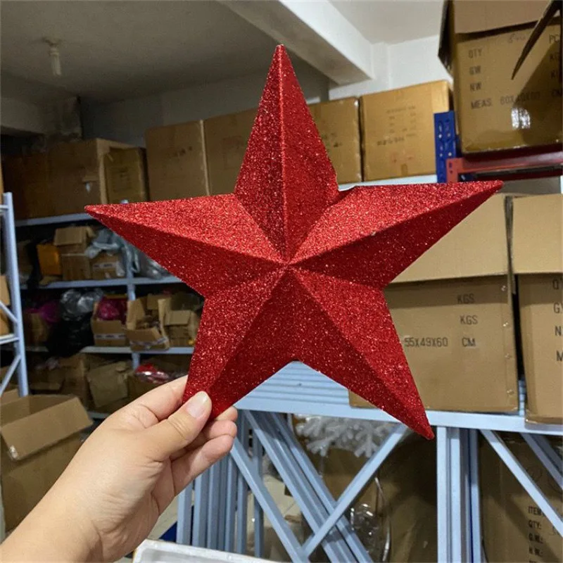 Christmas Star Christmas tree decorations 23cm golden Christmas tree pendant five pointed star with gold powder