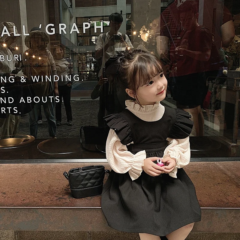 
6754 1-6 years old fashion baby kids clothes girl laciness strap dress 