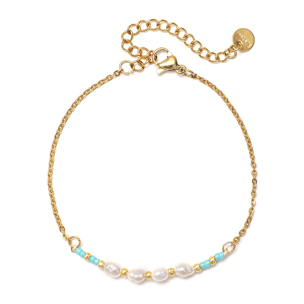 Simple Streetwear Cute Pearl Bracelet Glass Seed Beads Gold Color Chain Bracelets For Women On The Hand Charm Jewelry