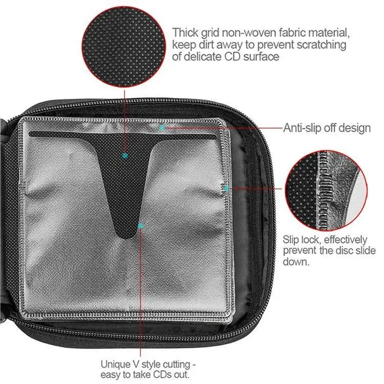 BSCI Factory Customize Logo Size Design CD Case Holder Portable 32 CD/DVD Disc Storage Wallet Organizer Bag for Car