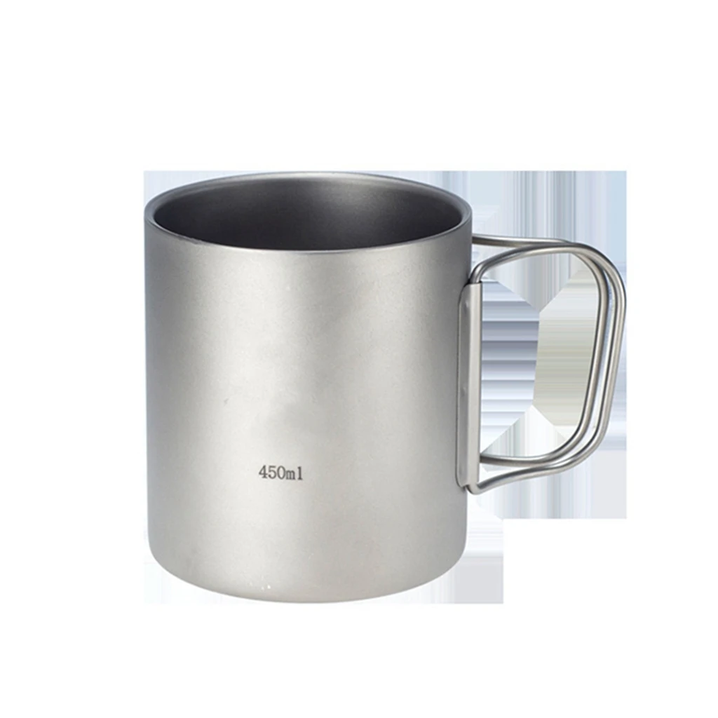 Heat Resistant Outdoor Camping Double Wall Titanium Drinking Cup Coffee Mug 450ml 350ML 220ML