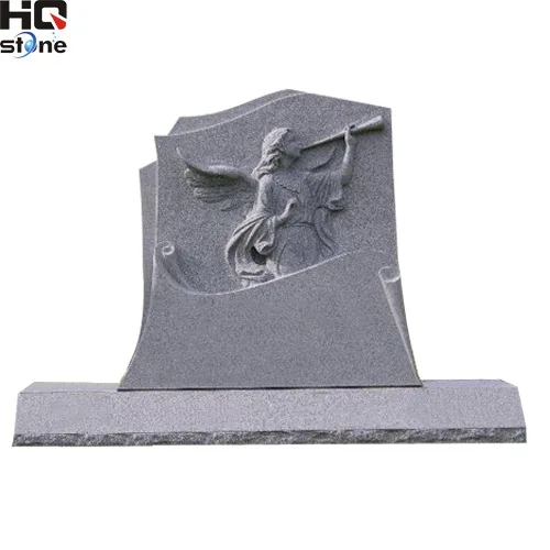 XIAMEN HQ STONE angel carving granite monuments double angel headstone marble shanxi black tombstone