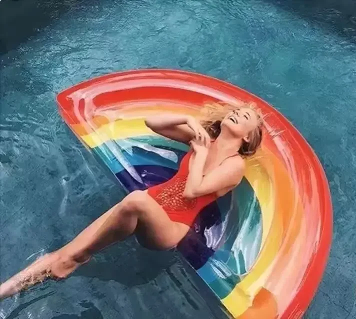 Rainbow Pool Float Inflatable Swimming Pool Floater Inflatables Ride Lounge Raft Decorations Beach Water  Lounge Toys for kids