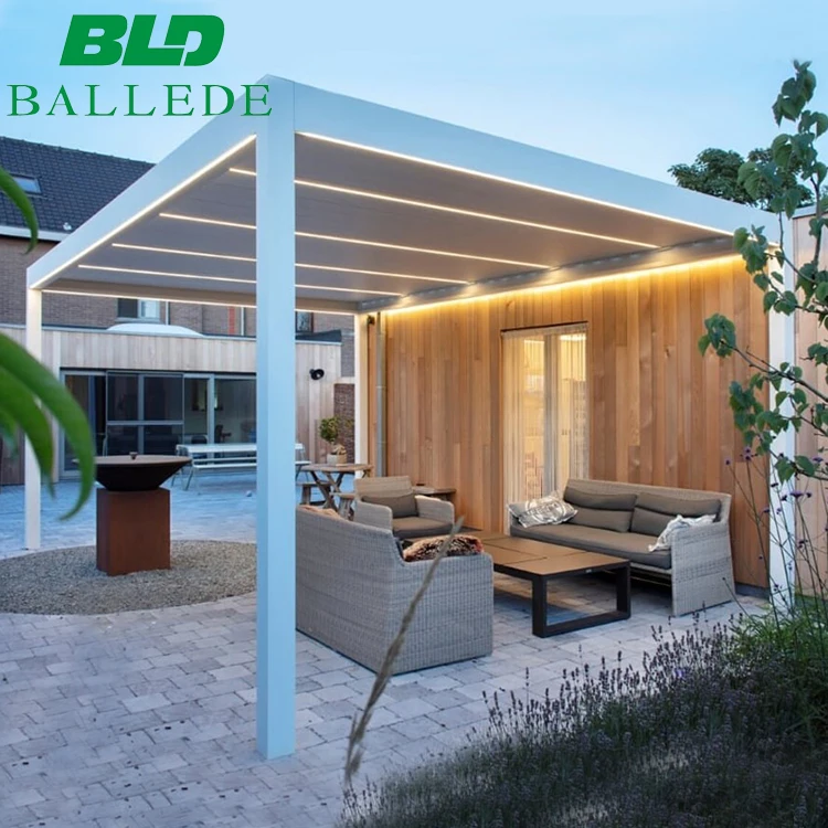 Remote Control Outdoor Restaurant Furniture Windproof Zips Curtains Awning Gazebo Balcony Pergola Garden Set