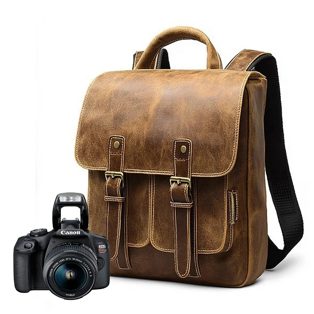 Custom Multifunction Large Capacity highly durable waterproof travel genuine leather camera lens backpack for photography