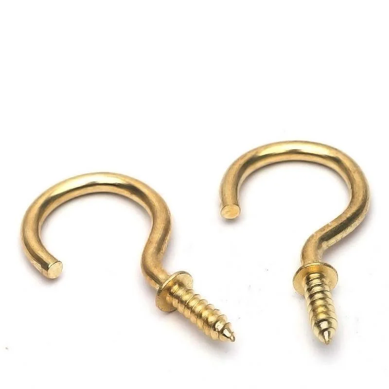 20pcs Brass Plated Cup Hooks question mark eyebolts Screw ceiling hooks hanger for Picture Frame Plant Light Cabinet RV Tool