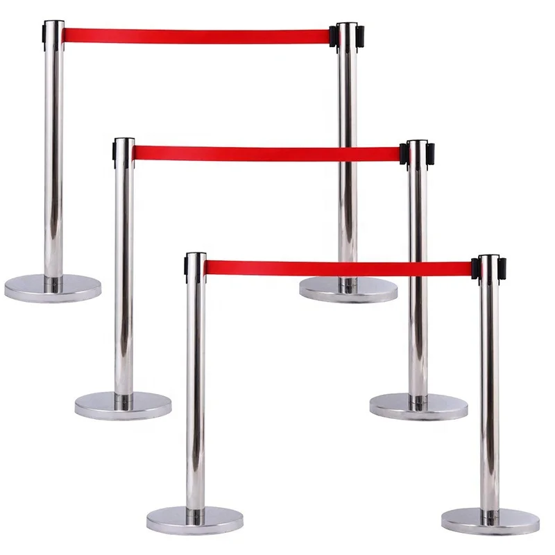 Steel Retractable Belt Barrier Crowd Control Stanchion Post Pole Stand Queue Line Manage System Event VIP Security Extendable