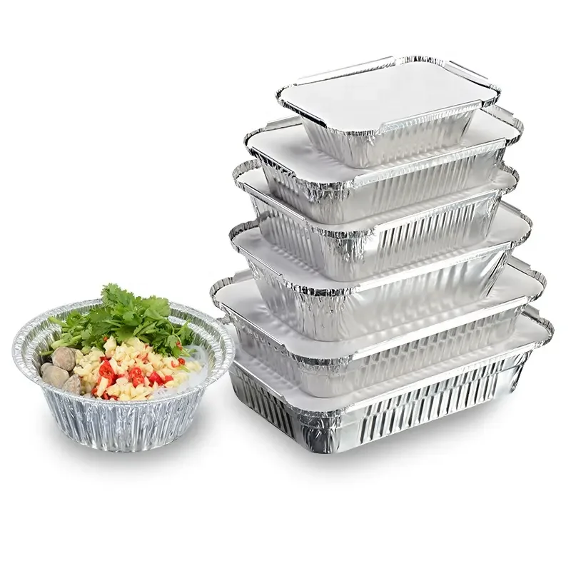 Takeaway Round Aluminum Foil Container Aluminum Foil Container Rectangular Aluminum Foil Food Container  For Food