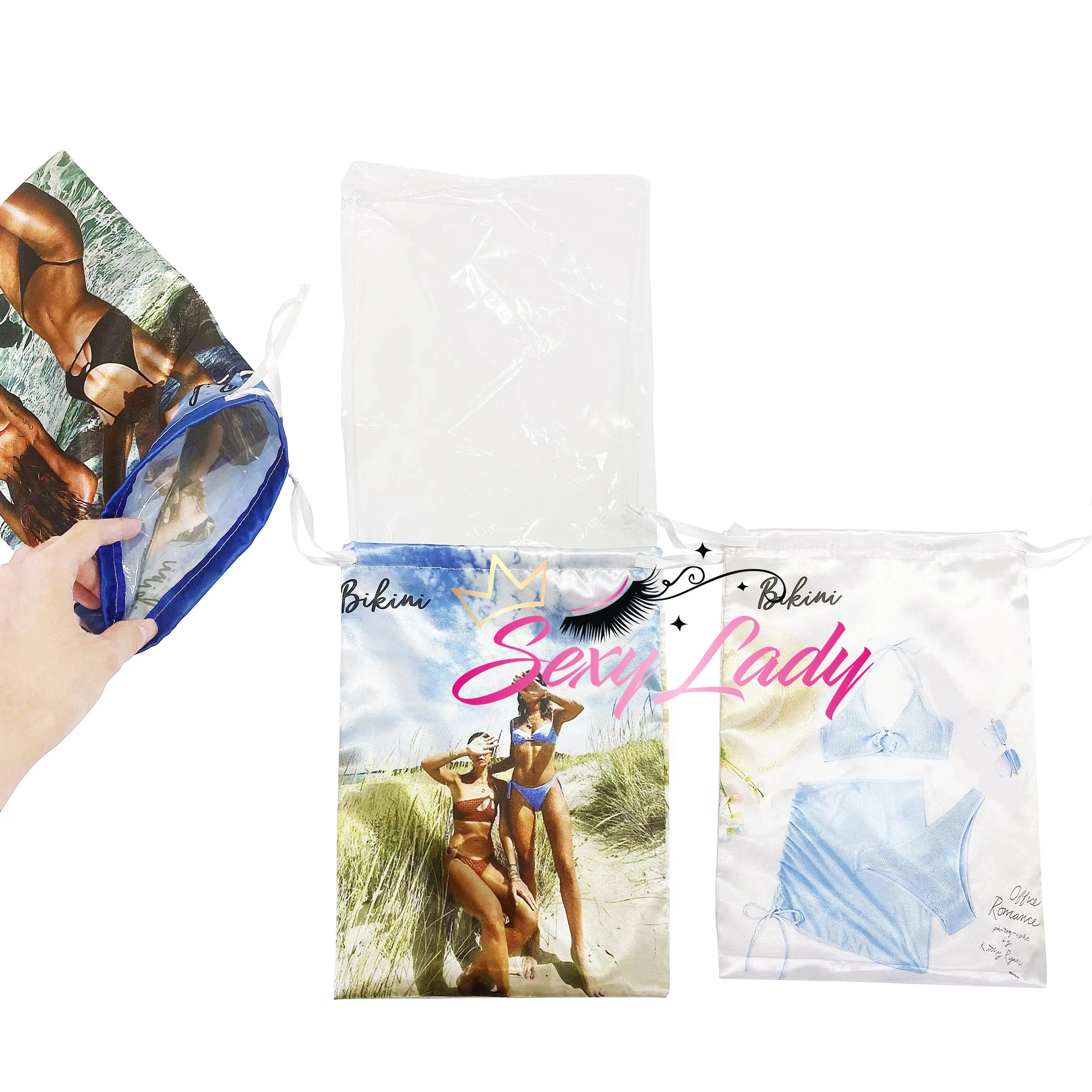 High Quality Soft Satin Swimming Bag Shopping waterproof 100 silk hair bag Drawstring Bags Swimwear Packaging