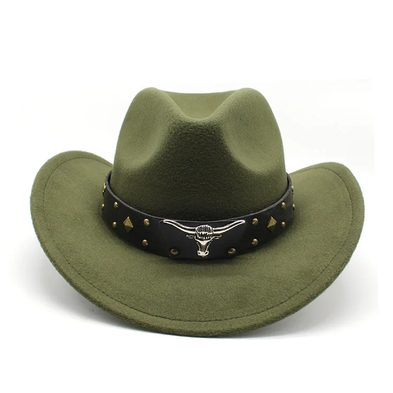 2024 new design cowboy western hat with belt decoration wholesale fashion felt cowboy hats for men