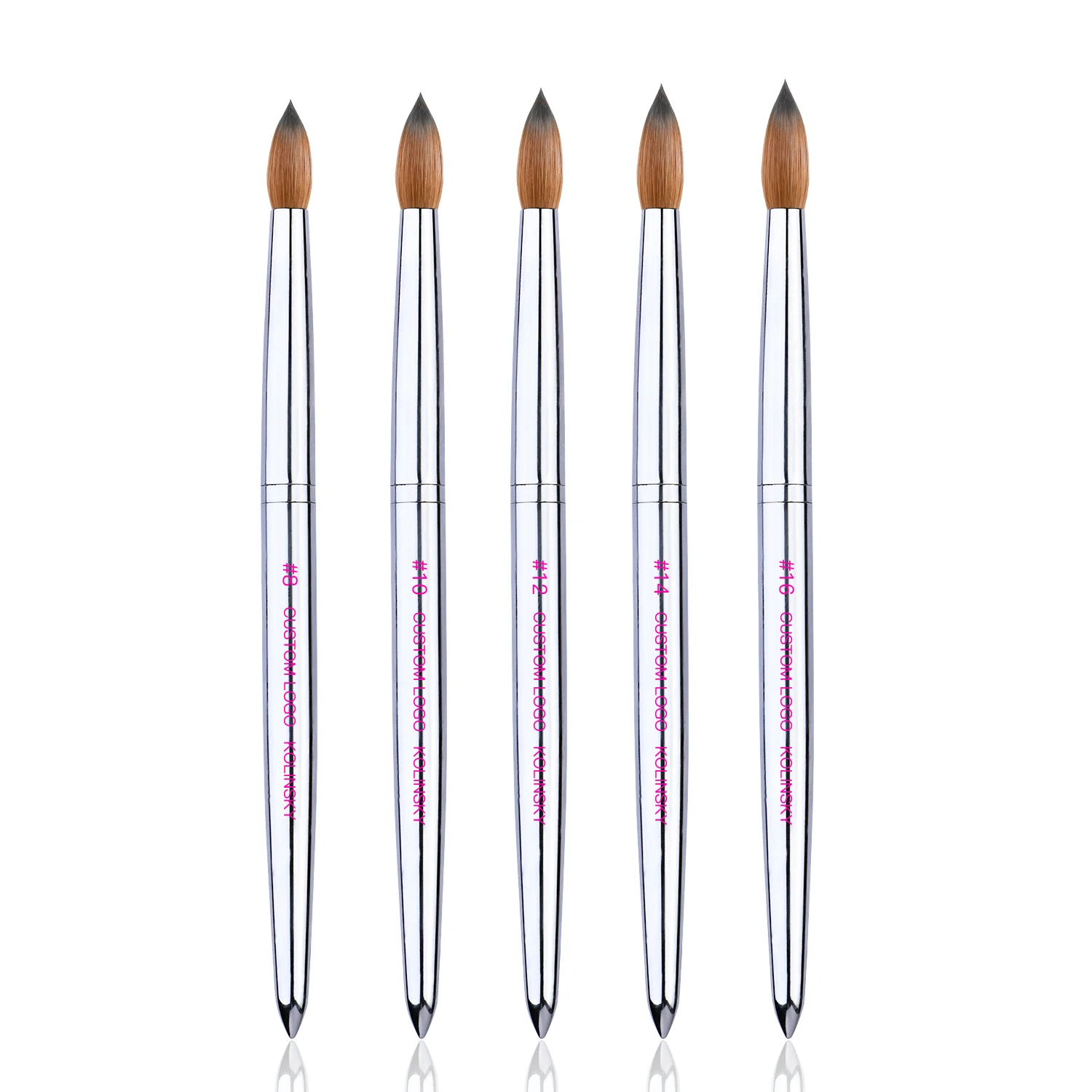 Wholesale Nail Acrylic Brushes Custom Metal Handle SIZE 8 10 12 14 16 Pure Kolinsky Crimped Kolinsky Acrylic Nail Brush