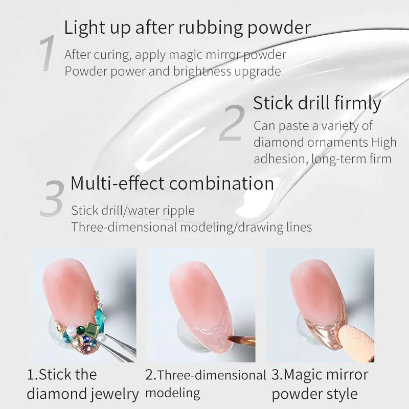 20g Magic Mirror Powder Gel Nail Glue Brush on Nail Modeling Gel Glue Solid Nail Glue Gel 3d