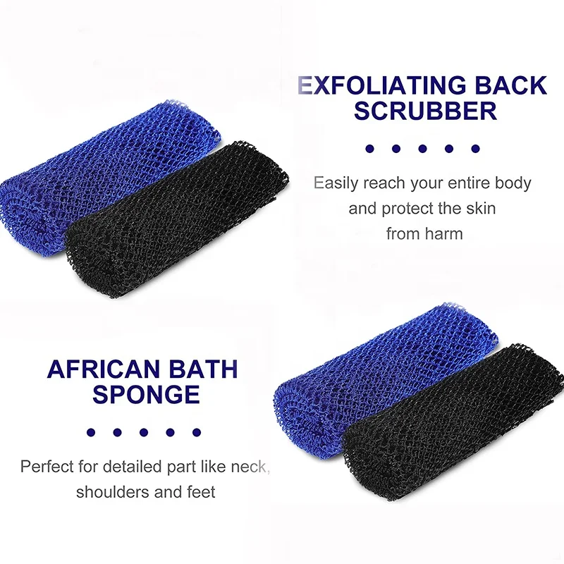 Long Net Washcloth Exfoliating Shower Body Scrubber Back Skin Smoother African Bath Sponge for Women Men Daily Use