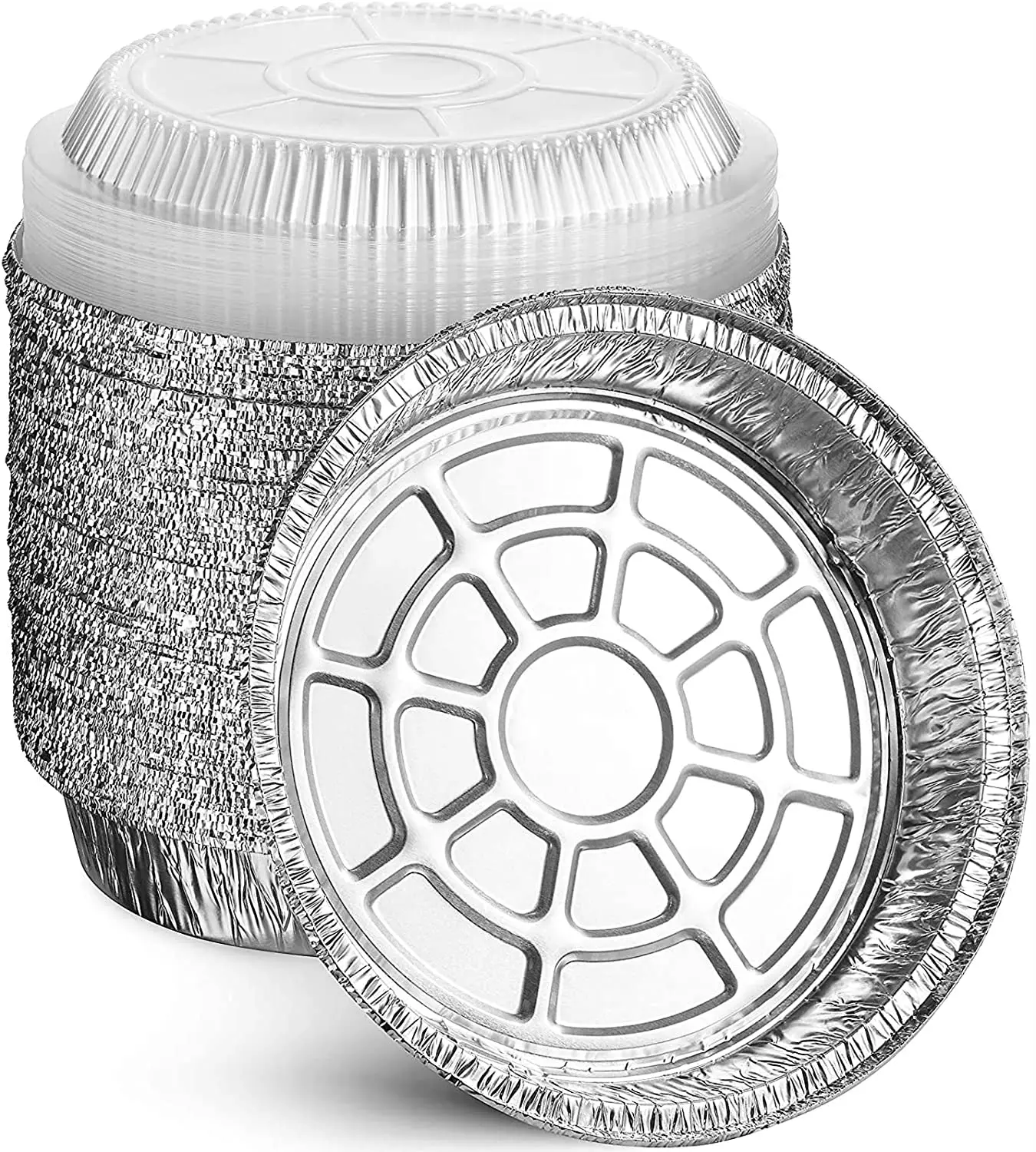 Round Aluminum Foil Pans with Clear Lids Disposable Container with Straight Walls for Storing Baking Meal Freezer Oven Safe