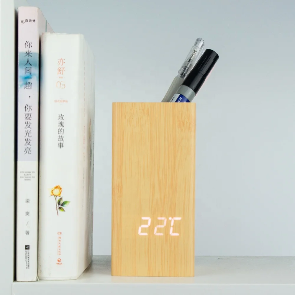 ET587 RTS Wooden Vase Table Clock Digital  LED Display With Multifunctional Holder