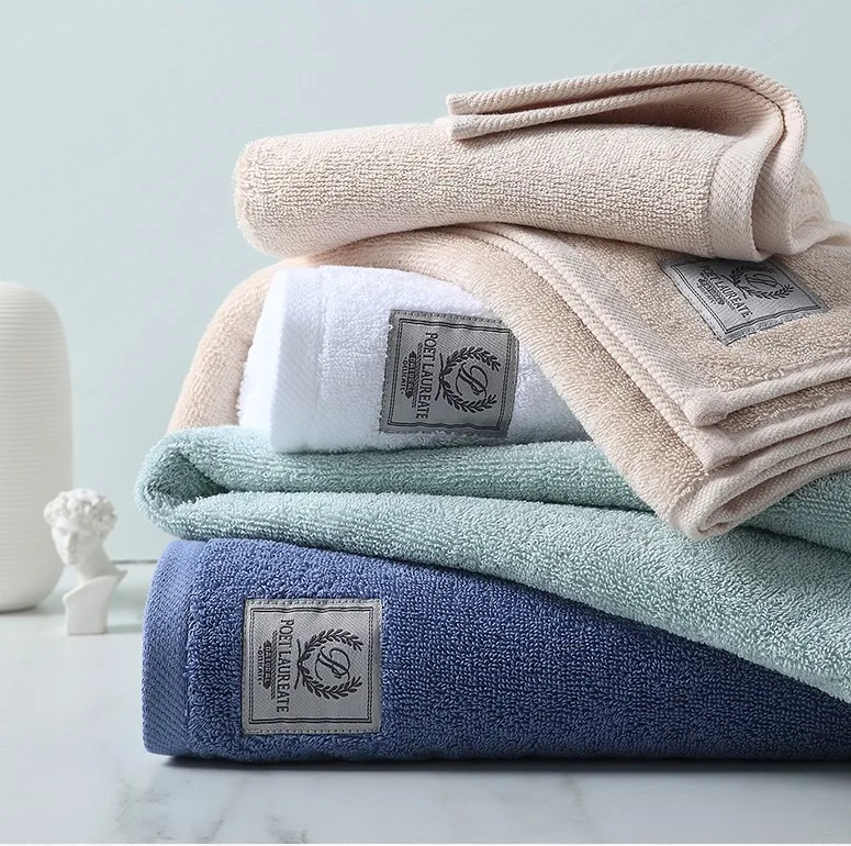 High Quality Super Soft 100% Cotton Custom Embroidered Label Patch Logo Terry Bath Spa Face Towel for Hotel Promotional Gifts