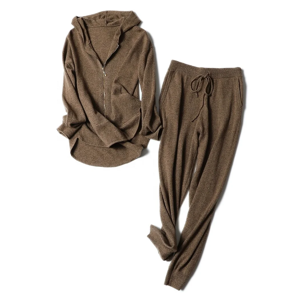 women hooded cardigan with zipper top and casual with belt pocket pants together sports high quality cashmere sets sweater
