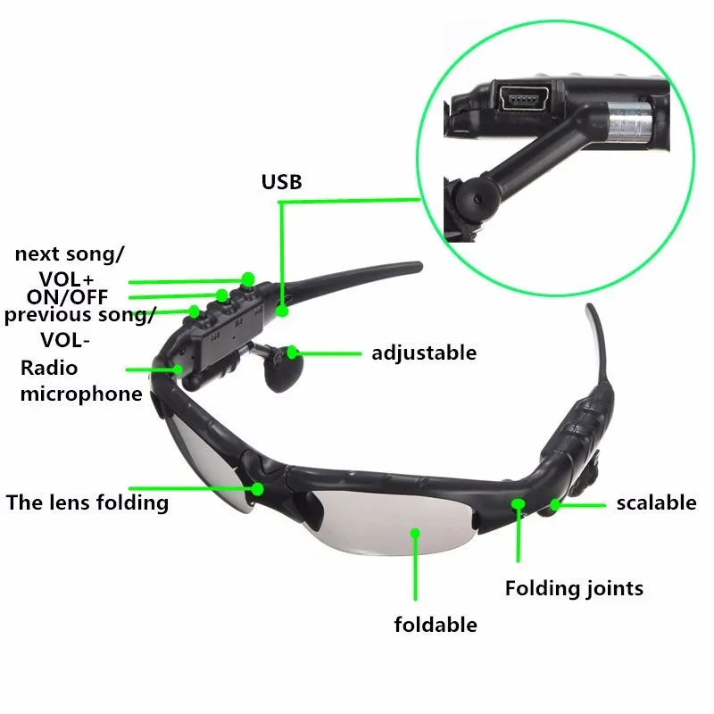 Outdoor Sports Sunglasses Smart Headphones BT 5.0 Polarized Glasses Wireless Headphones Sunglasses Headphones