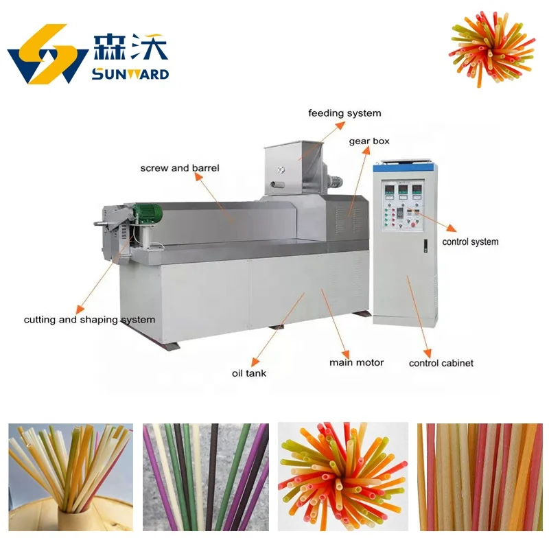 Sunward 100-150kg/h pipe straw machine food grade environment protection eatable straw line edible knife spoon plant