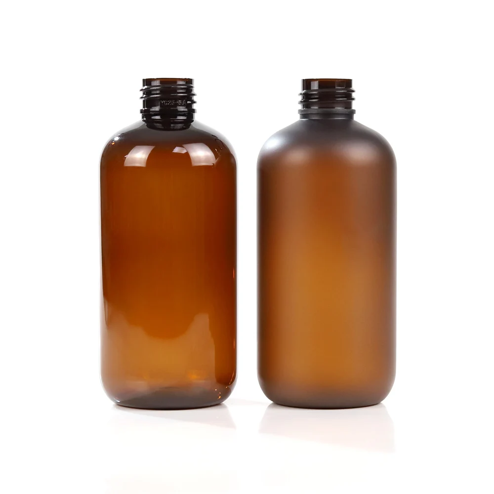 Idealpak поставщик косметической упаковки оптовая продажа бостонские круглые бутылки объемом 100 мл ПЭТ янтарные пластиковые для лосьона