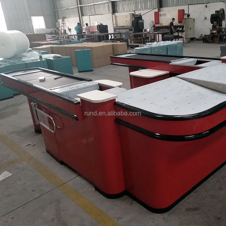 Supermarket Cashier Store Checkout Counter for Sale Made of Wood Steel and MDF Cash Register Type