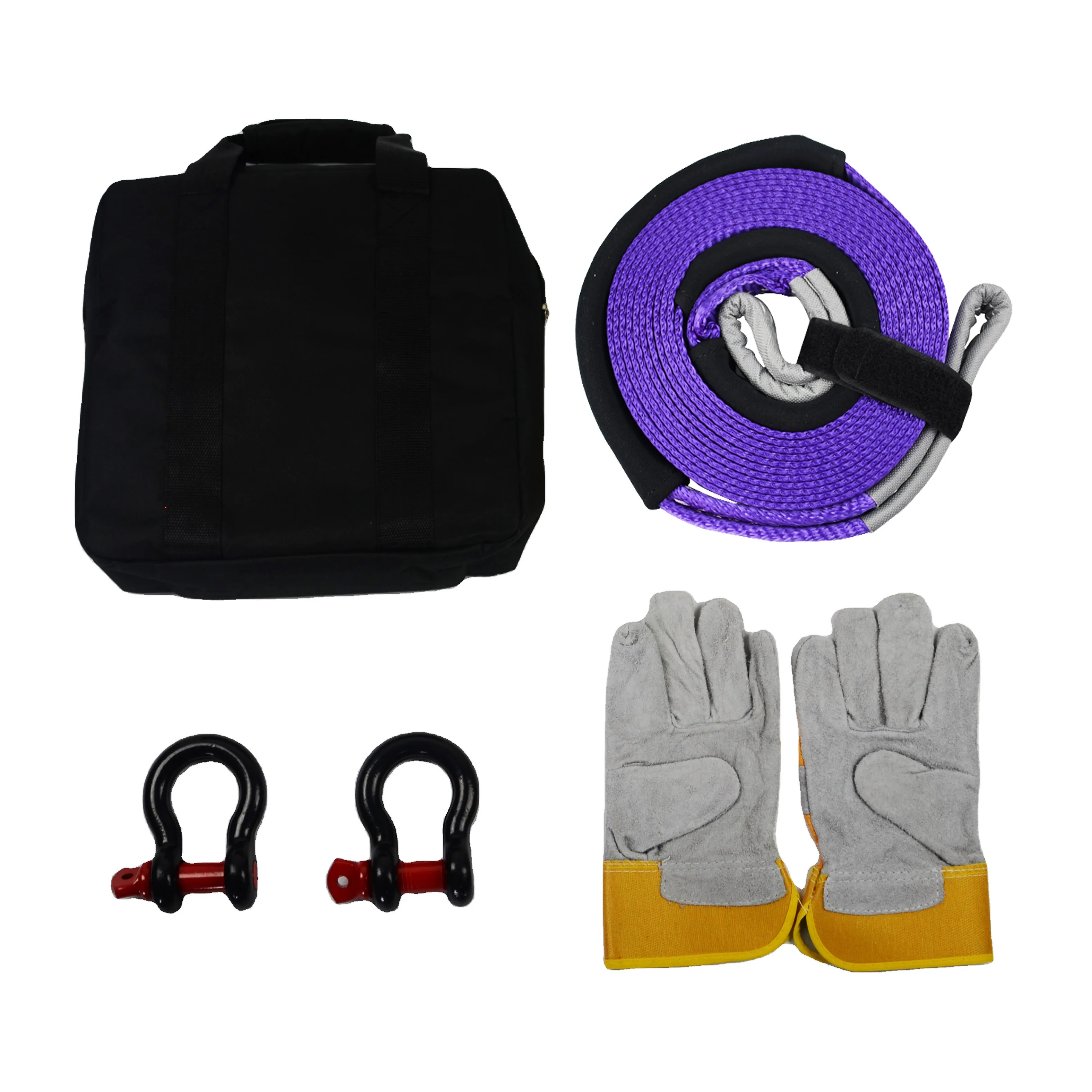 JINLI Custom OEM/ODM 3' X30ft Heavy Duty Recovery Tow Straps Kit with 36,000 lb Emergency 4WD Towing Rope 3/4 Shackles